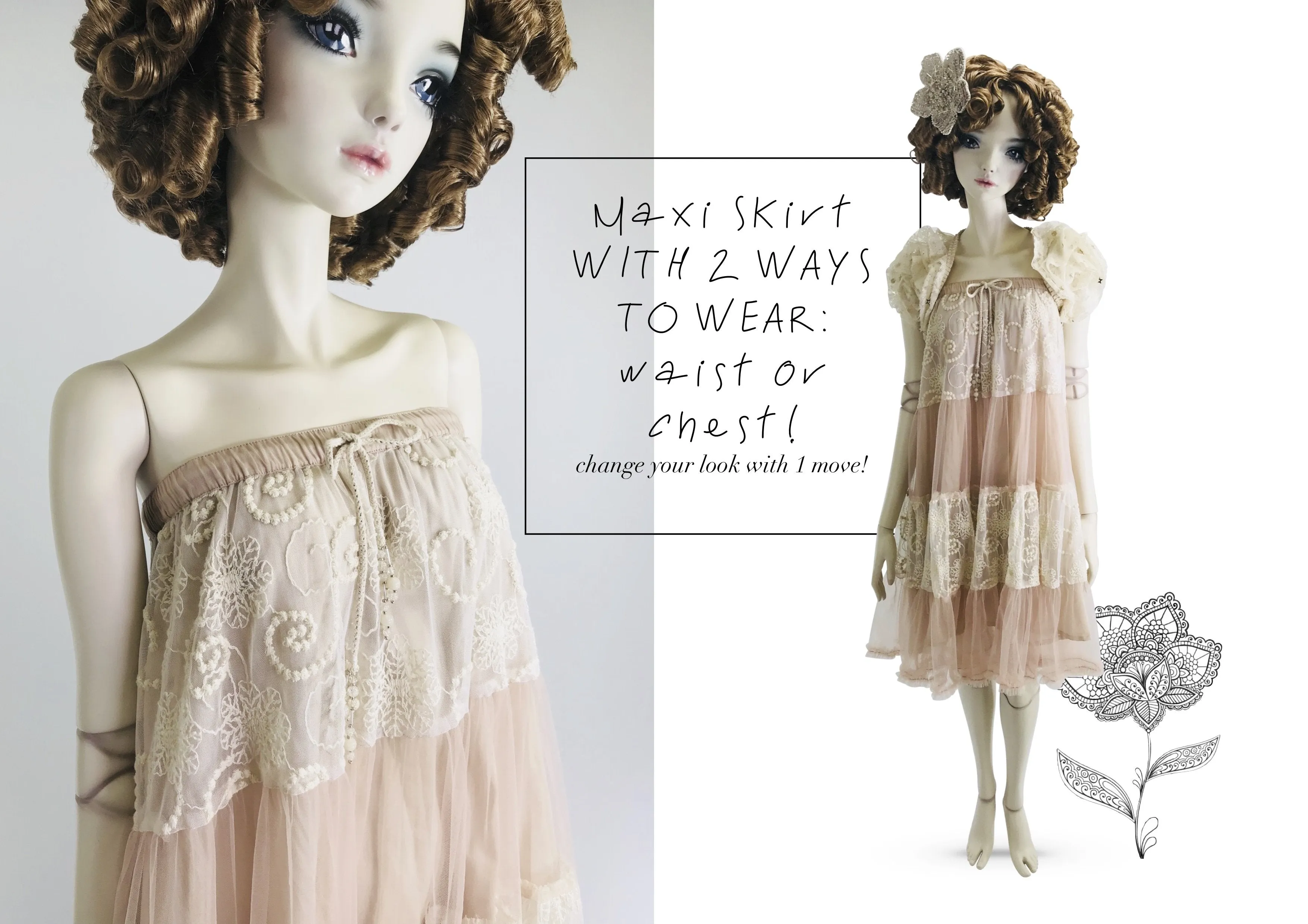 [ OUTLET!] DOLLY by Le Petit Tom  BOHO maxi skirt ballet pink