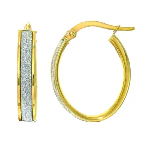 14k Gold Oval Glitter Hoop Earrings, Diameter 15mm