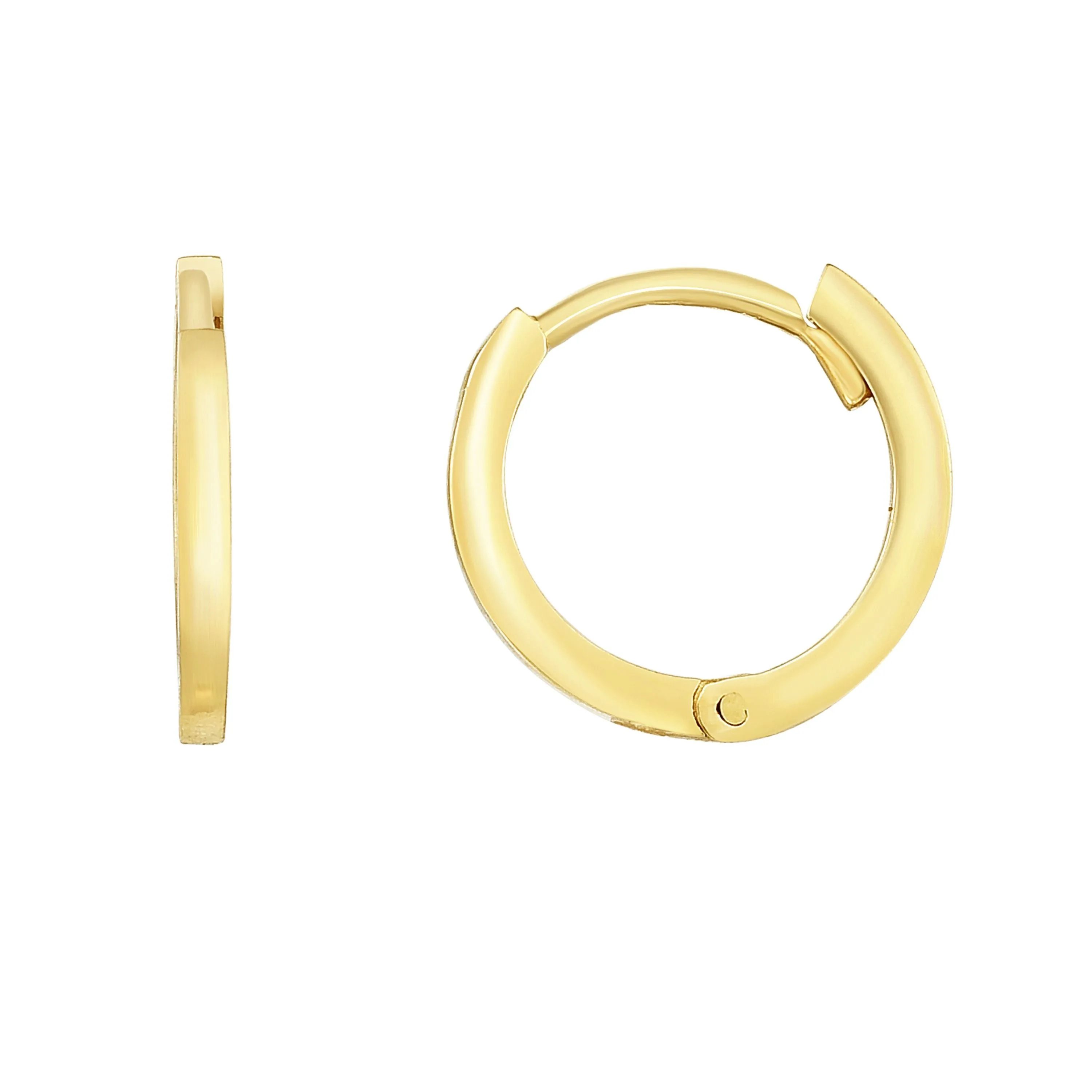 14K Gold Round Hoop Earrings, 12mm