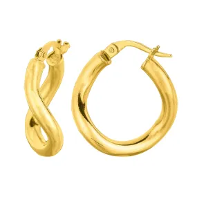 14K Gold Round Wavy Hoop Earrings, 20mm