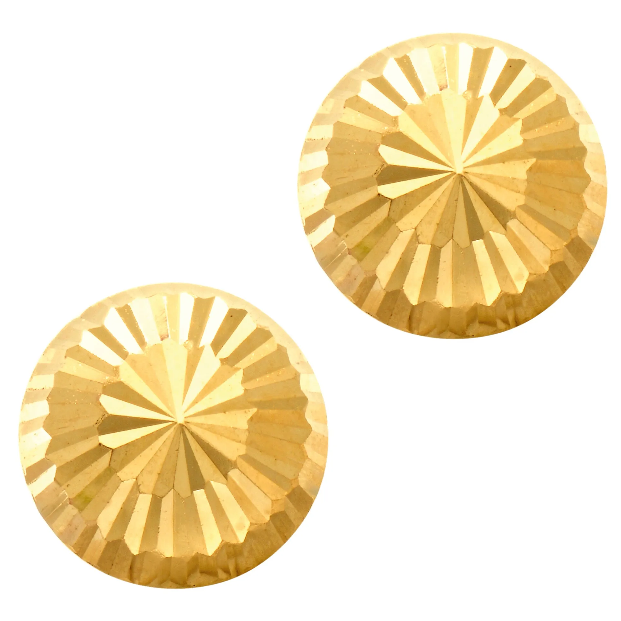 14k Gold Shiny Diamond Cut Round Stud Earrings, 10mm