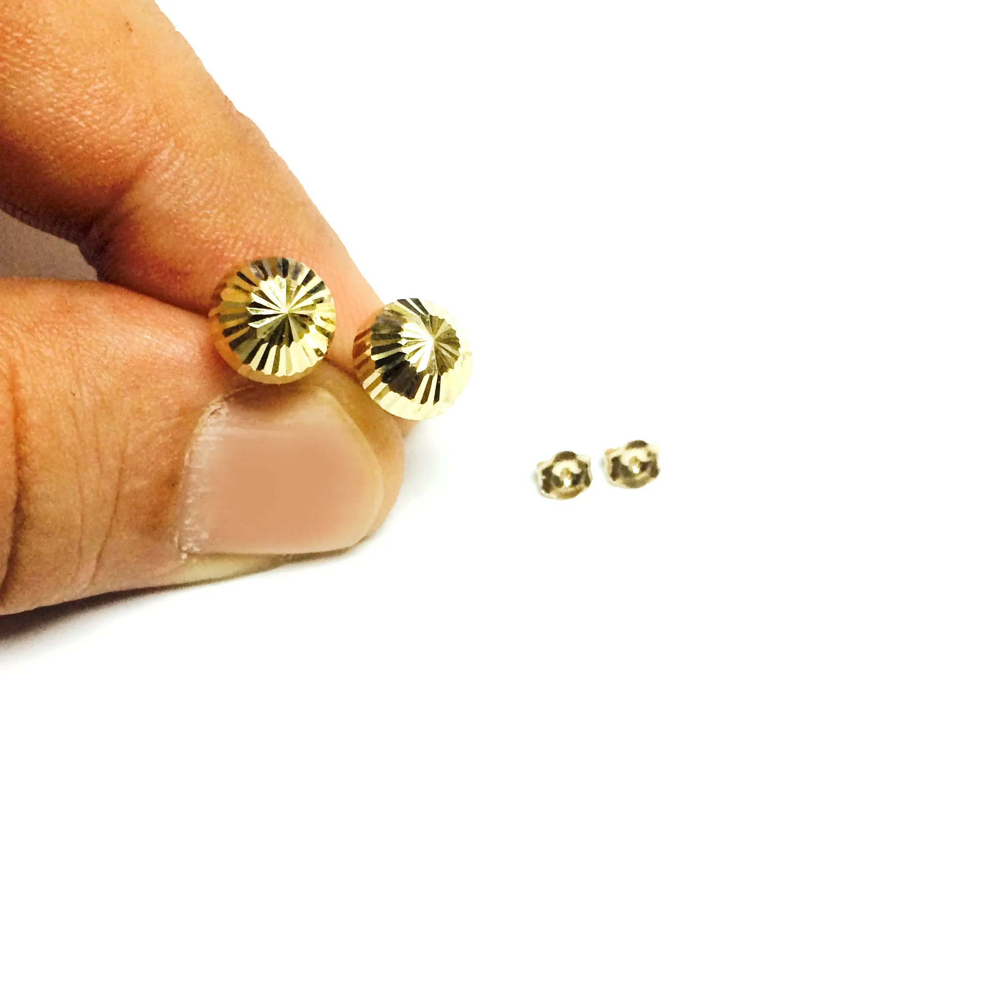 14k Gold Shiny Diamond Cut Round Stud Earrings, 10mm