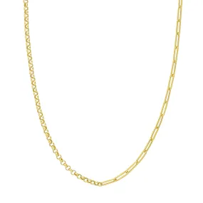 14K Yellow Gold 50/50 Paperclip + Rolo Chain Necklace