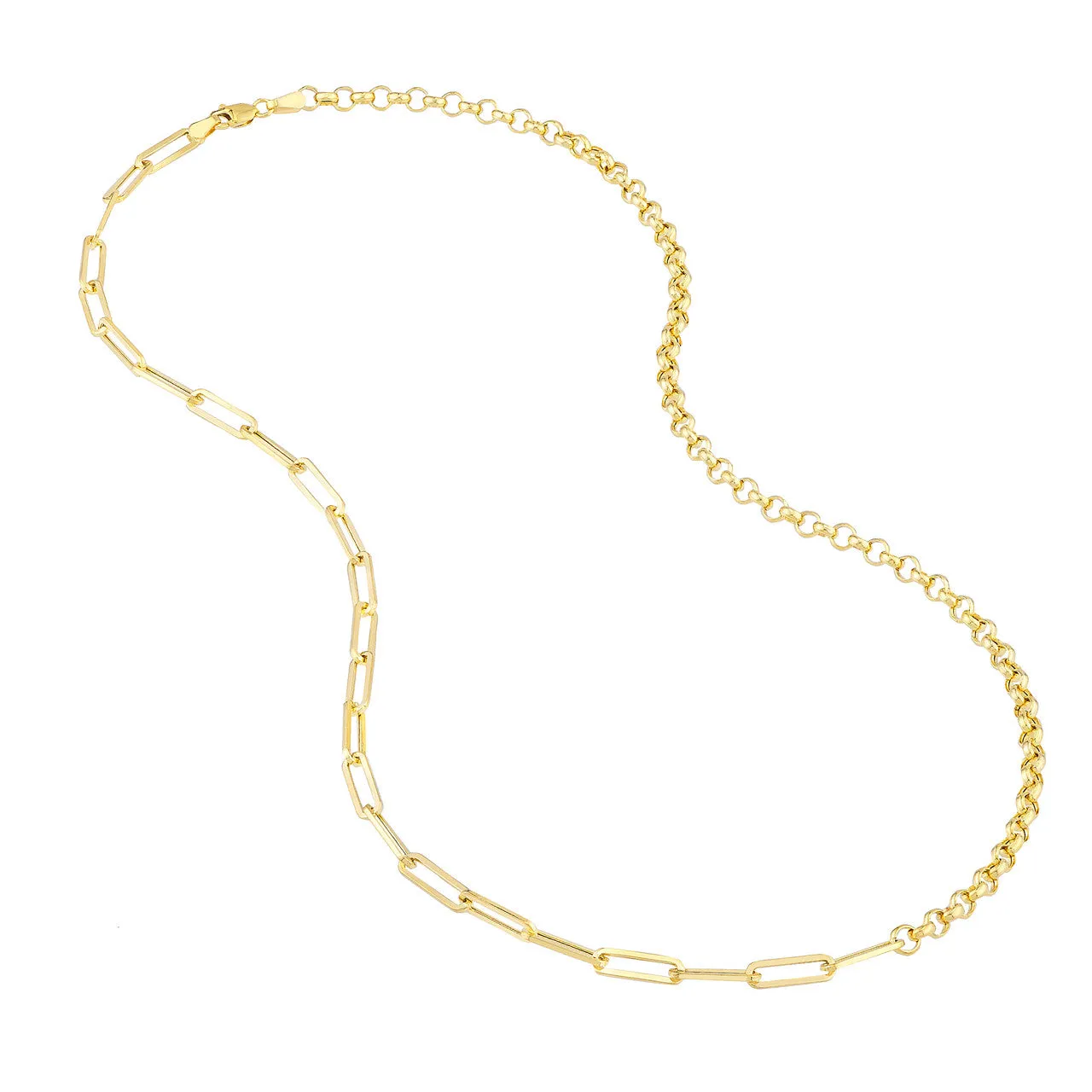 14K Yellow Gold 50/50 Paperclip + Rolo Chain Necklace