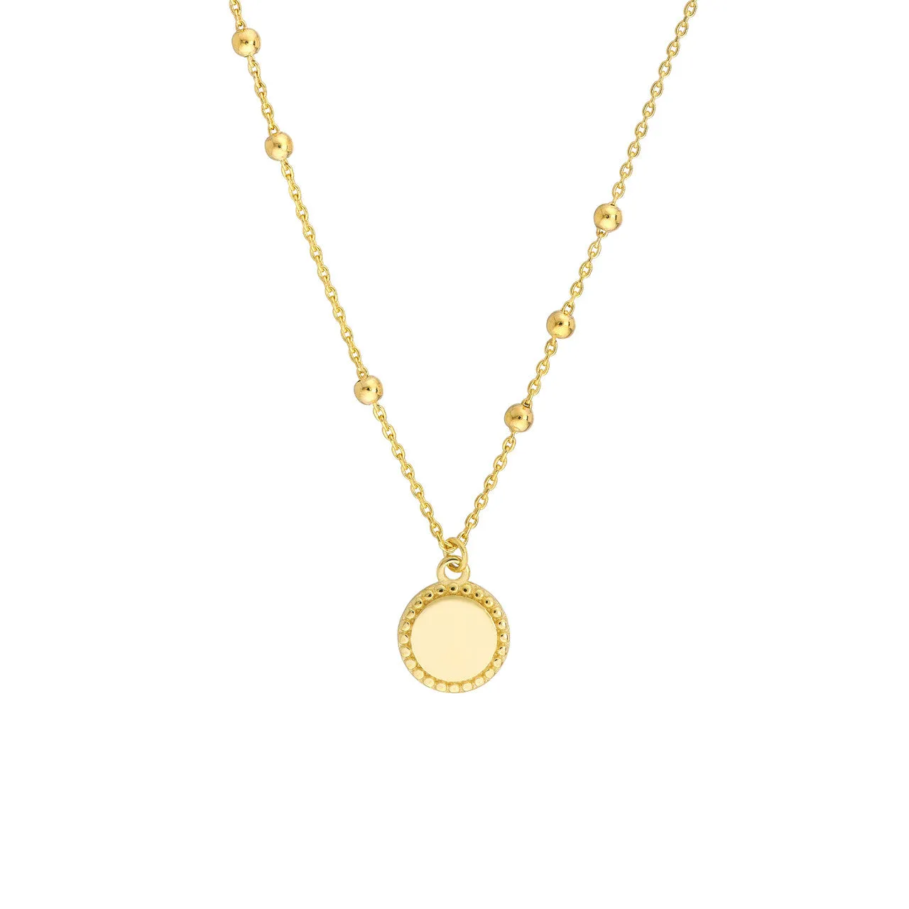 14K Yellow Gold Circle Disk with Bead Chain Pendant Necklace