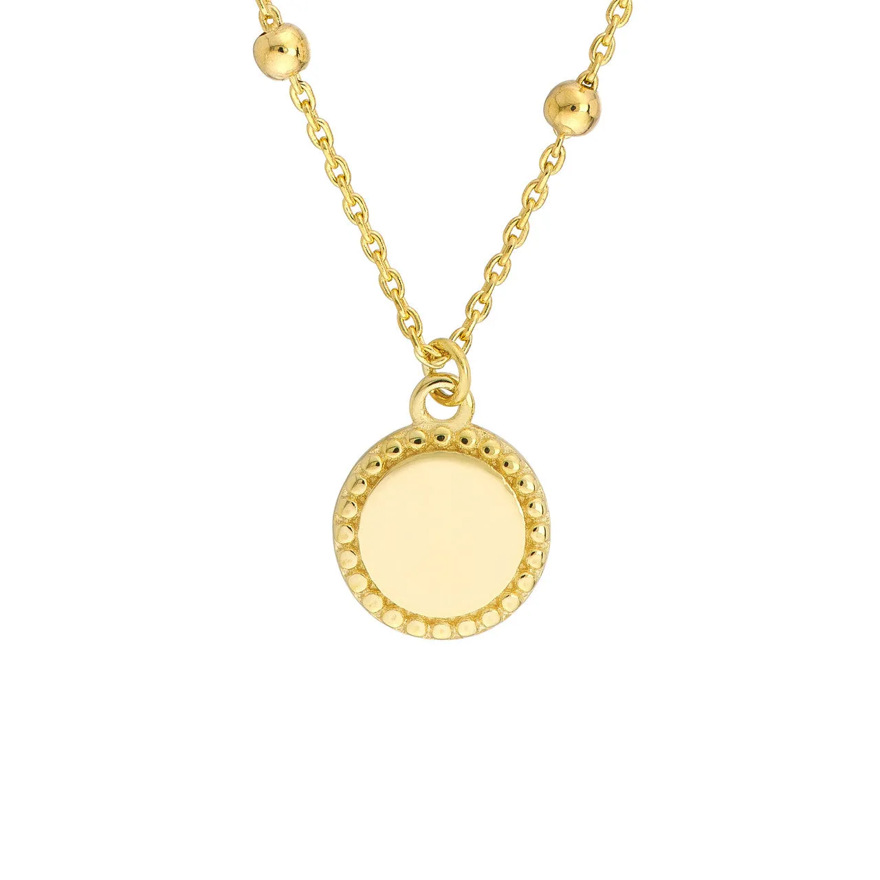 14K Yellow Gold Circle Disk with Bead Chain Pendant Necklace