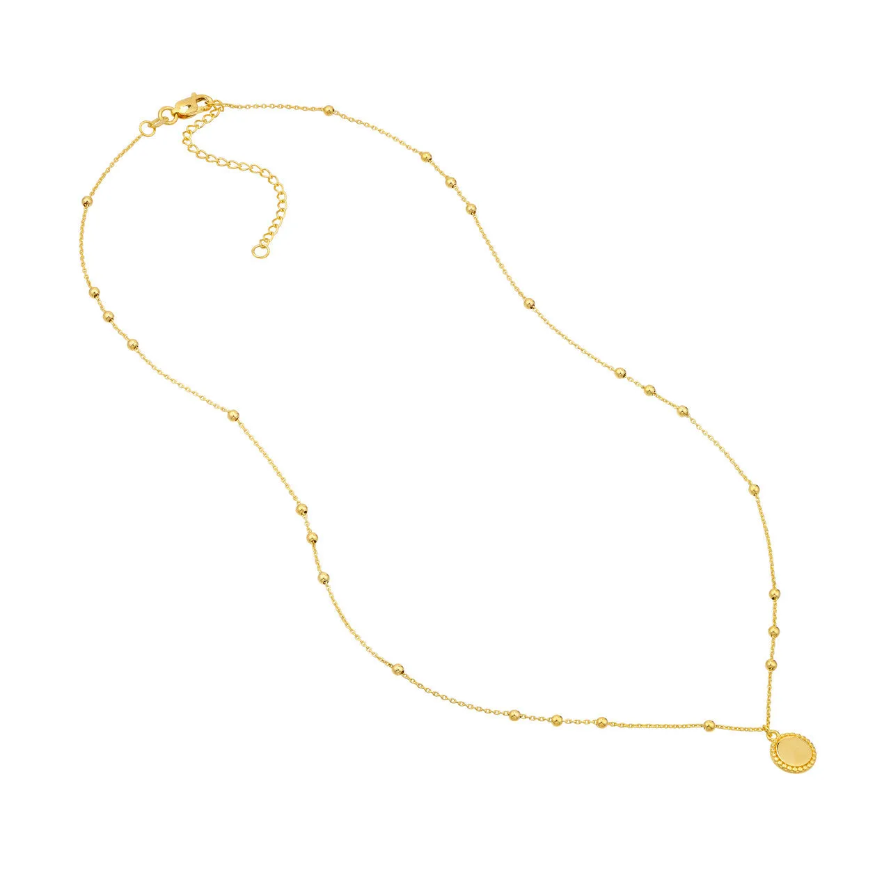 14K Yellow Gold Circle Disk with Bead Chain Pendant Necklace