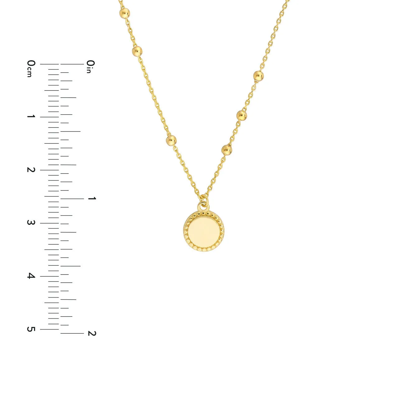 14K Yellow Gold Circle Disk with Bead Chain Pendant Necklace