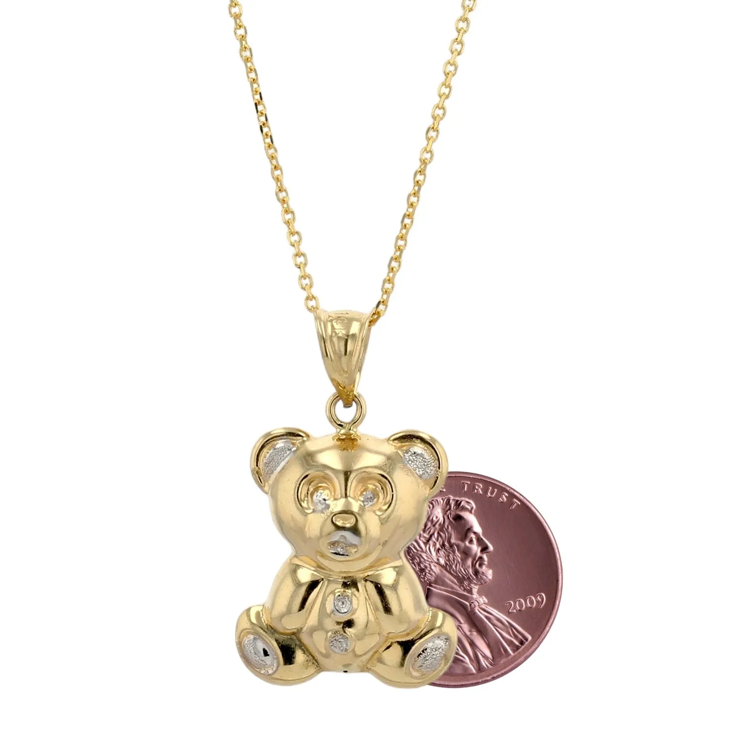 14K Yellow gold puff teddy bear necklace-4909