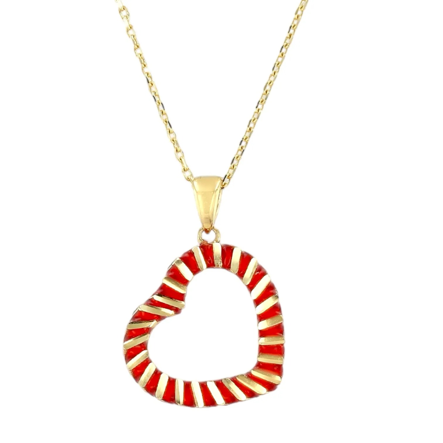 14K Yellow gold serpentine twist red enamel necklace-11194