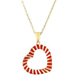 14K Yellow gold serpentine twist red enamel necklace-11194