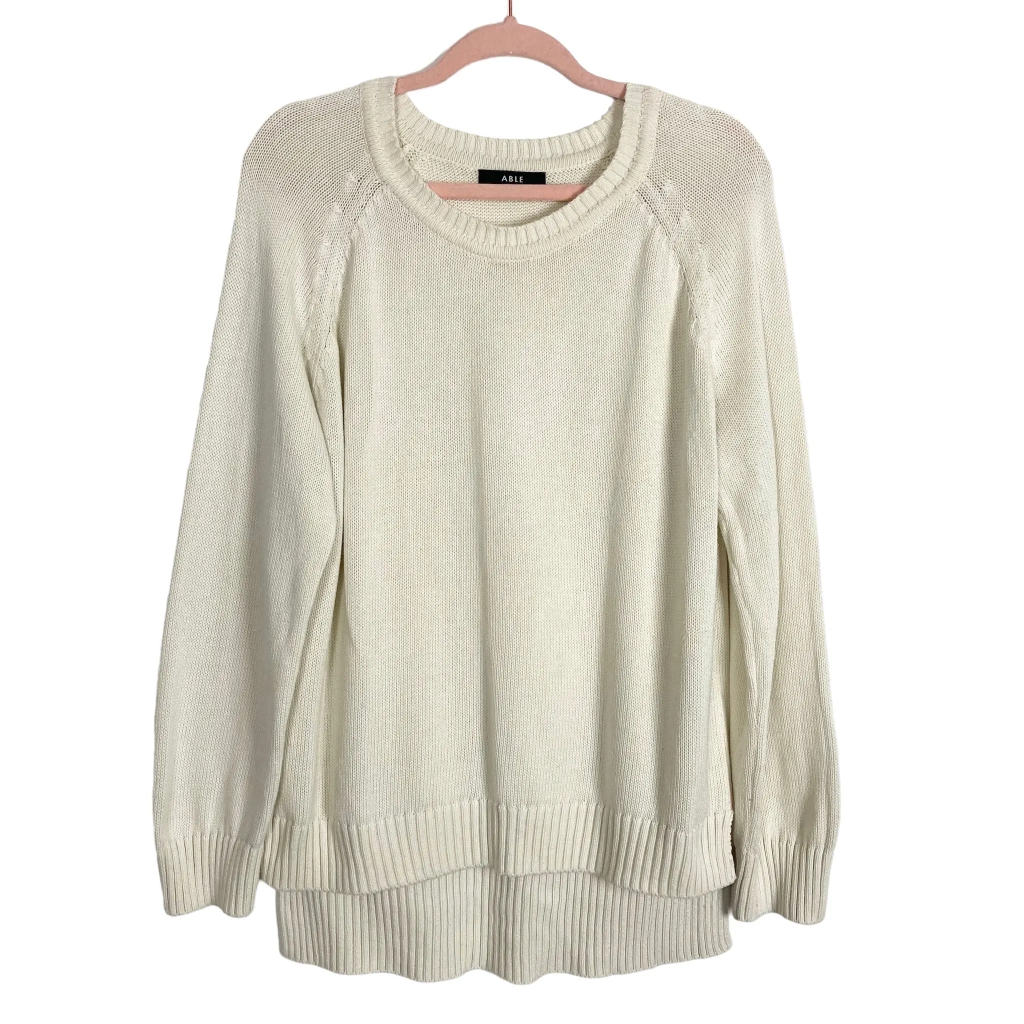 Able Cream Hi-Lo Hem Sweater- Size XL