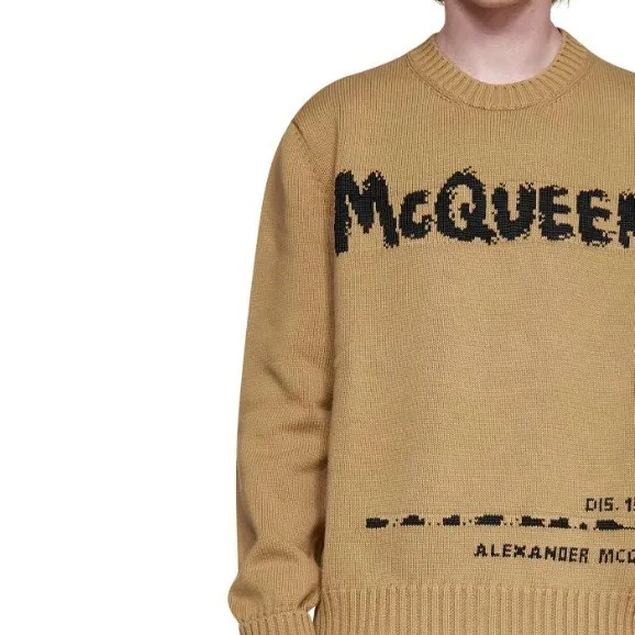 alexander mcqueen  |Unisex Street Style Long Sleeves Plain Cotton Logo Sweaters