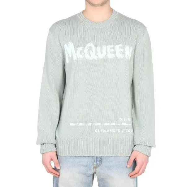 alexander mcqueen  |Unisex Street Style Long Sleeves Plain Cotton Logo Sweaters