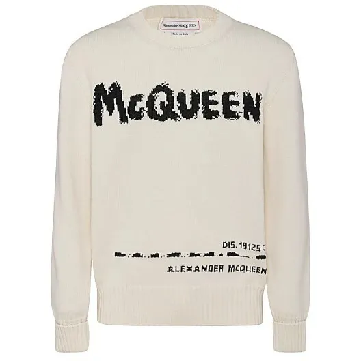 alexander mcqueen  |Unisex Street Style Long Sleeves Plain Cotton Logo Sweaters