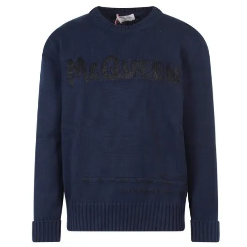 alexander mcqueen  |Unisex Street Style Long Sleeves Plain Cotton Logo Sweaters