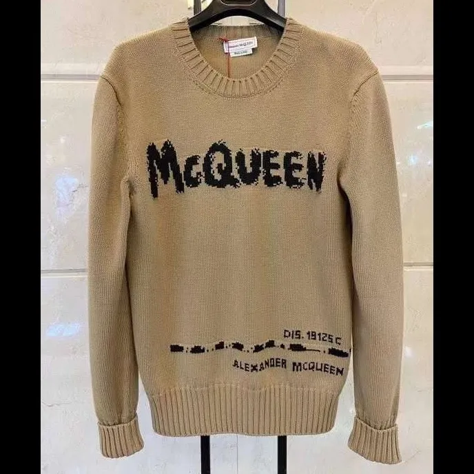 alexander mcqueen  |Unisex Street Style Long Sleeves Plain Cotton Logo Sweaters