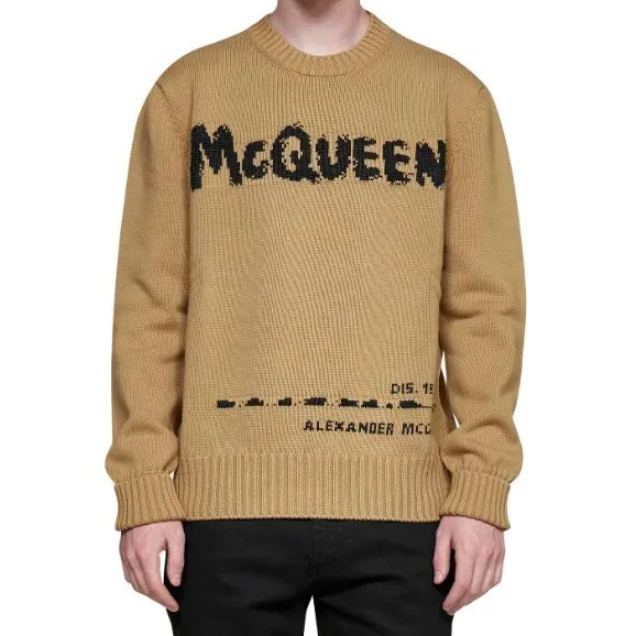 alexander mcqueen  |Unisex Street Style Long Sleeves Plain Cotton Logo Sweaters