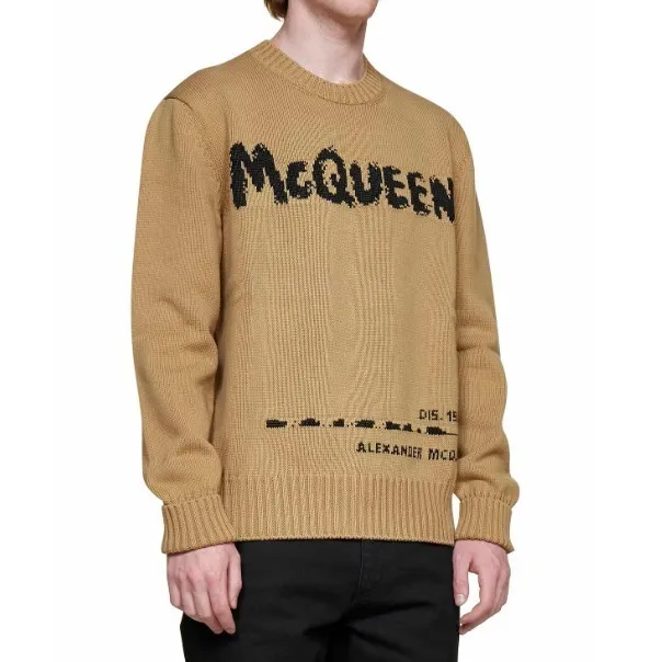 alexander mcqueen  |Unisex Street Style Long Sleeves Plain Cotton Logo Sweaters