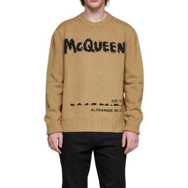 alexander mcqueen  |Unisex Street Style Long Sleeves Plain Cotton Logo Sweaters