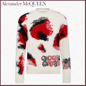 alexander mcqueen  |Wool Cashmere Street Style U-Neck Long Sleeves Cotton