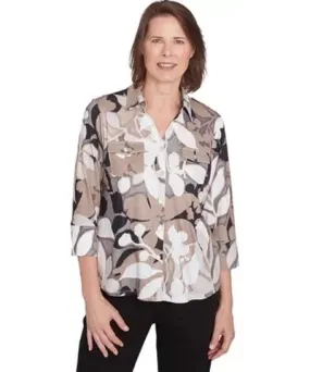 Alfred Dunner Women's Petite Romancing The Stone Shadow Leaf Knit Shirt