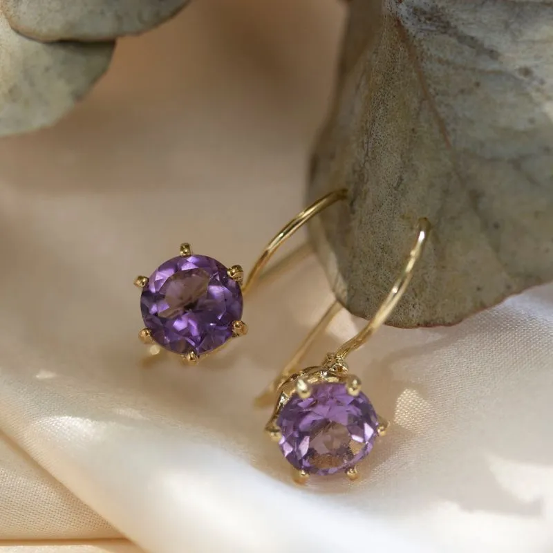 Amethyst Drop Earrings - Gold Plated Handmade Women's Jewelry