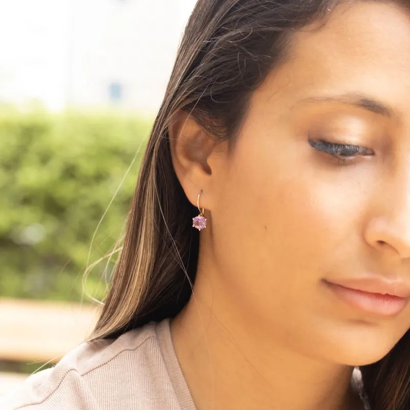 Amethyst Drop Earrings - Gold Plated Handmade Women's Jewelry