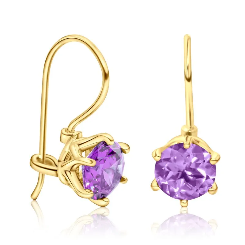 Amethyst Drop Earrings - Gold Plated Handmade Women's Jewelry