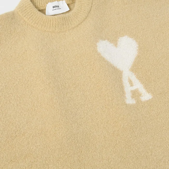 AMI PARIS  |Crew Neck Heart Unisex Wool Nylon Long Sleeves Plain Logo