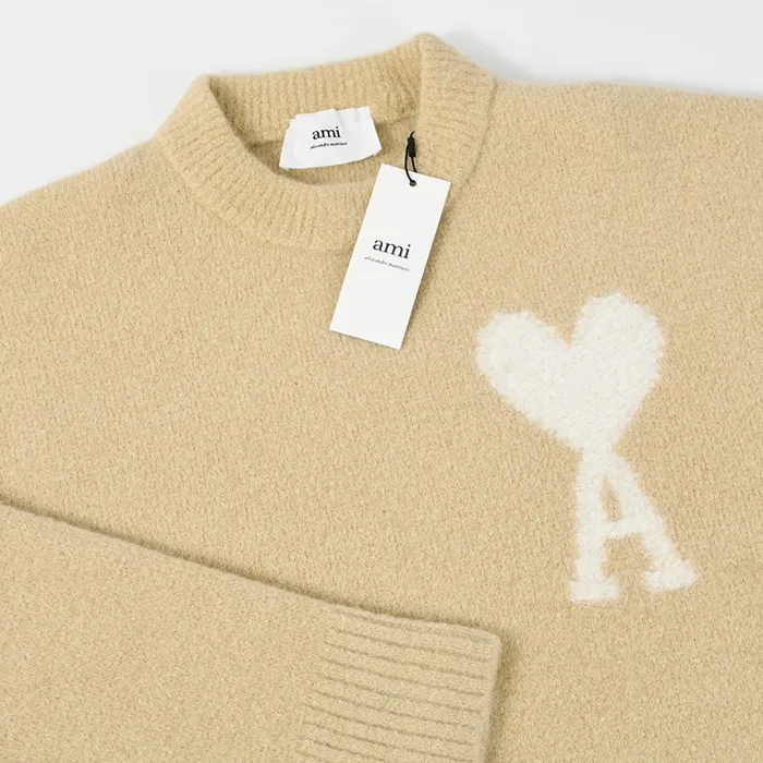 AMI PARIS  |Crew Neck Heart Unisex Wool Nylon Long Sleeves Plain Logo