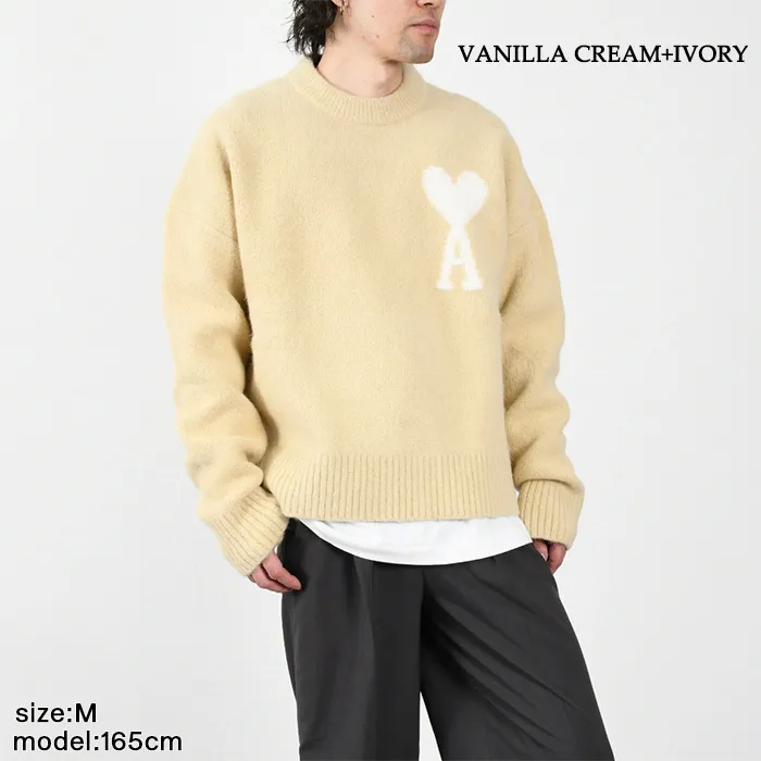 AMI PARIS  |Crew Neck Heart Unisex Wool Nylon Long Sleeves Plain Logo