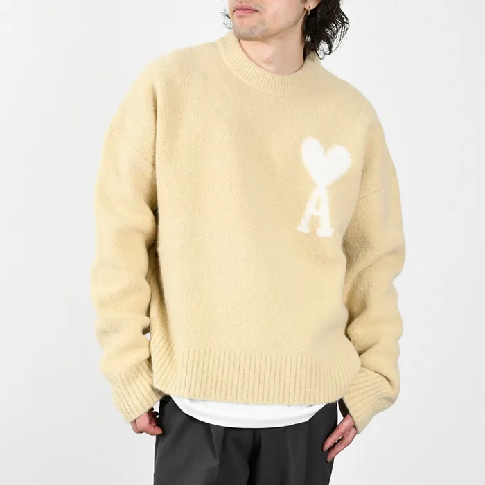 AMI PARIS  |Crew Neck Heart Unisex Wool Nylon Long Sleeves Plain Logo