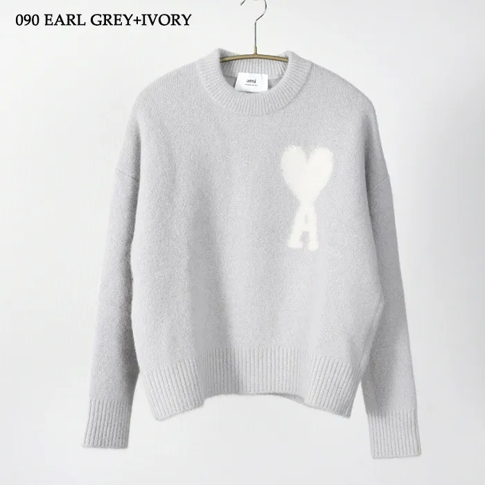 AMI PARIS  |Crew Neck Heart Unisex Wool Nylon Long Sleeves Plain Logo