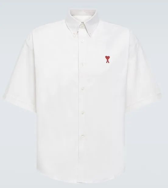 AMI PARIS  |Plain Cotton Short Sleeves Logo Front Button Designers