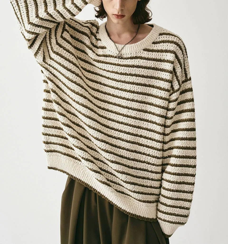 AVANDRESS  |Stripes Unisex Street Style Long Sleeves Oversized Sweaters