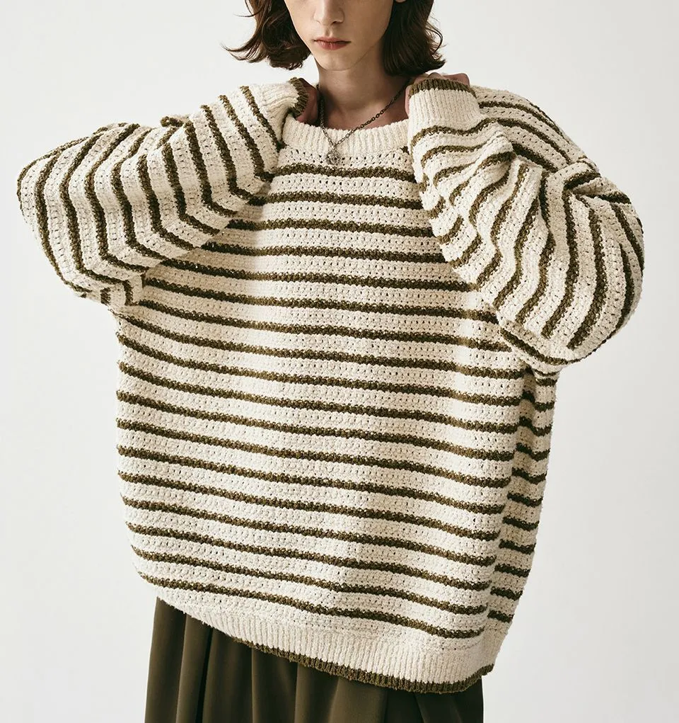 AVANDRESS  |Stripes Unisex Street Style Long Sleeves Oversized Sweaters