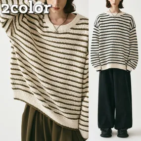 AVANDRESS  |Stripes Unisex Street Style Long Sleeves Oversized Sweaters