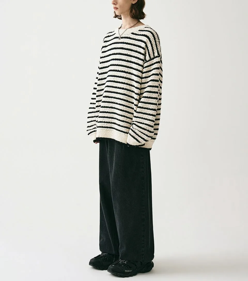 AVANDRESS  |Stripes Unisex Street Style Long Sleeves Oversized Sweaters