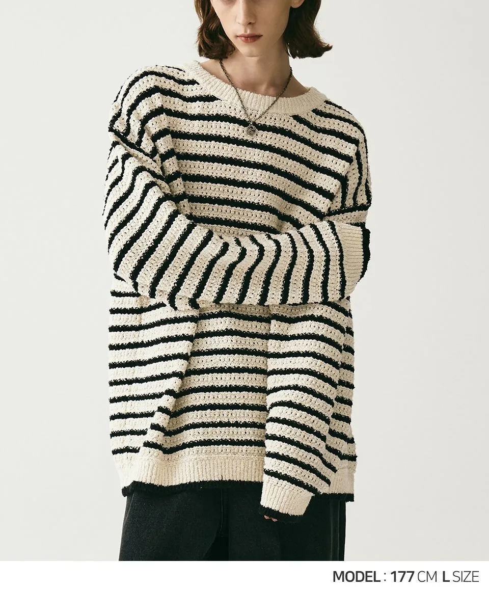 AVANDRESS  |Stripes Unisex Street Style Long Sleeves Oversized Sweaters