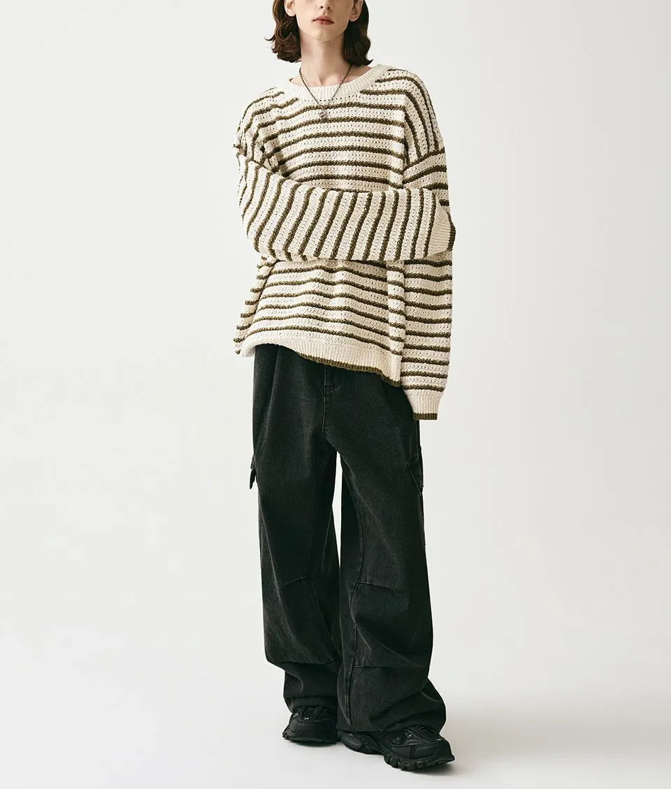 AVANDRESS  |Stripes Unisex Street Style Long Sleeves Oversized Sweaters