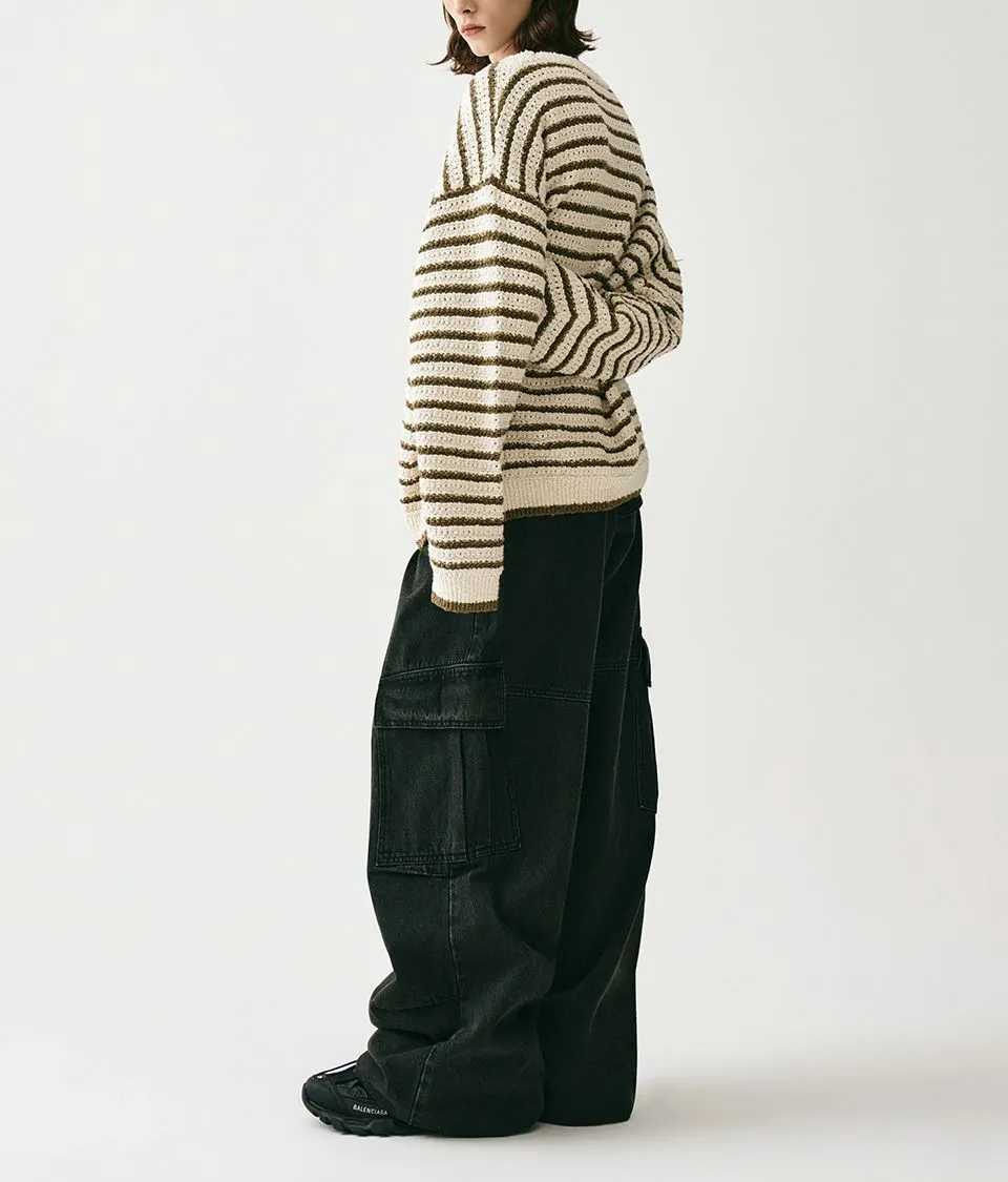 AVANDRESS  |Stripes Unisex Street Style Long Sleeves Oversized Sweaters