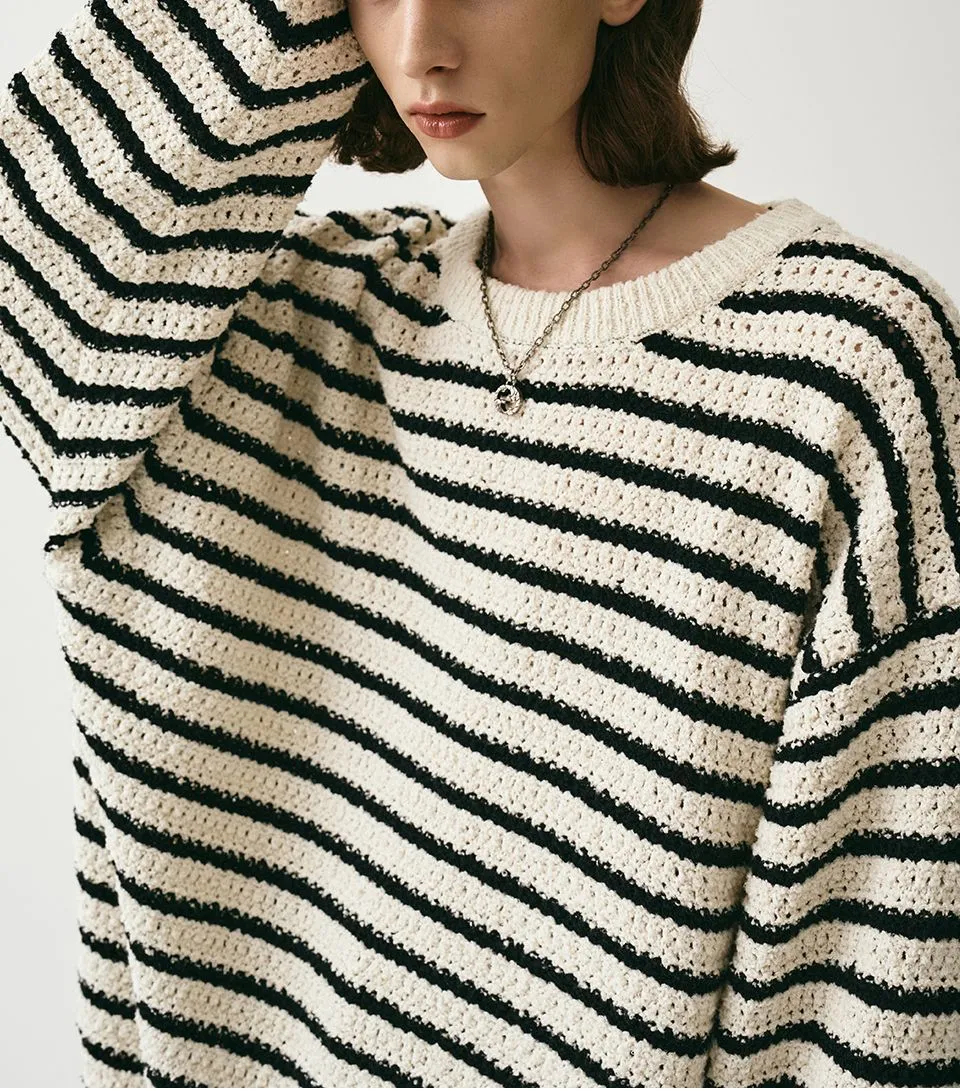 AVANDRESS  |Stripes Unisex Street Style Long Sleeves Oversized Sweaters