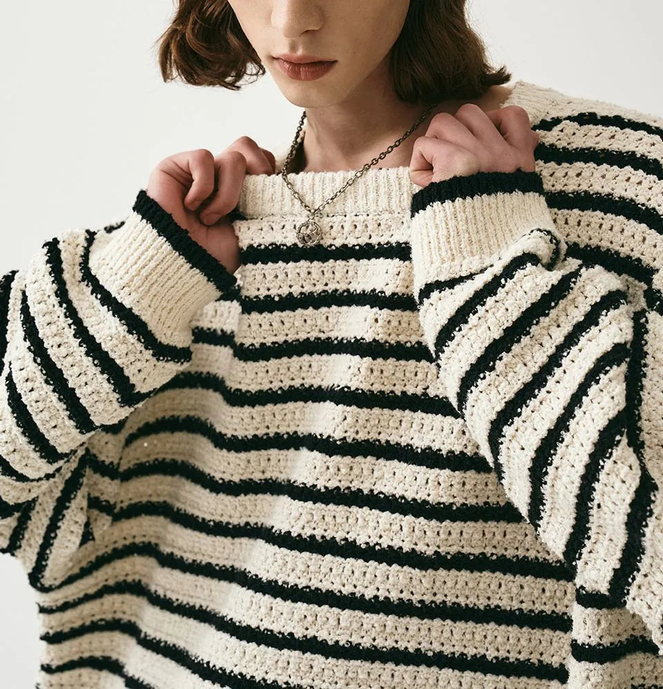 AVANDRESS  |Stripes Unisex Street Style Long Sleeves Oversized Sweaters