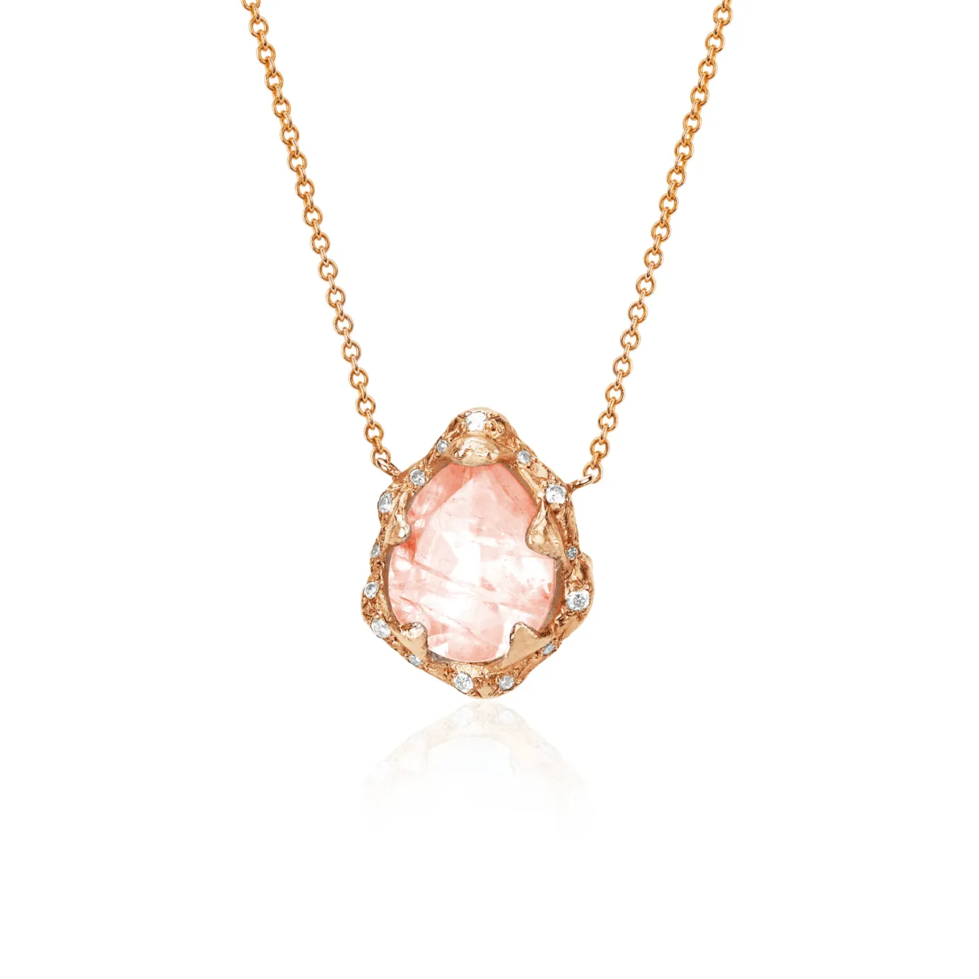 Baby Queen Water Drop Morganite Necklace with Sprinkled Diamonds