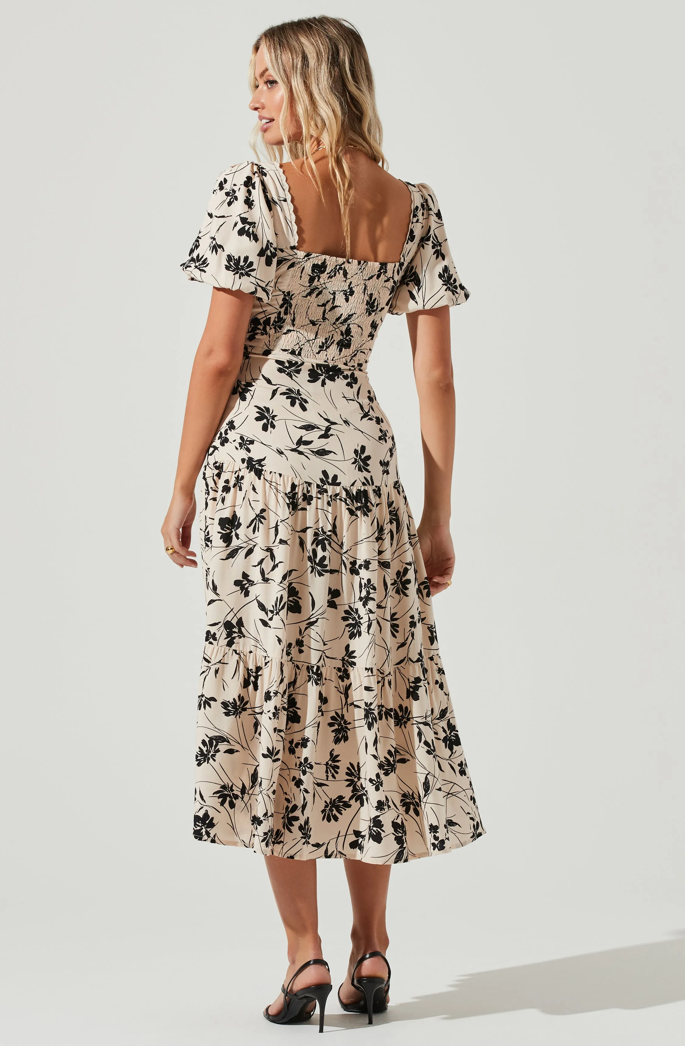 Baldwin Floral Print Puff Sleeve Midi Dress