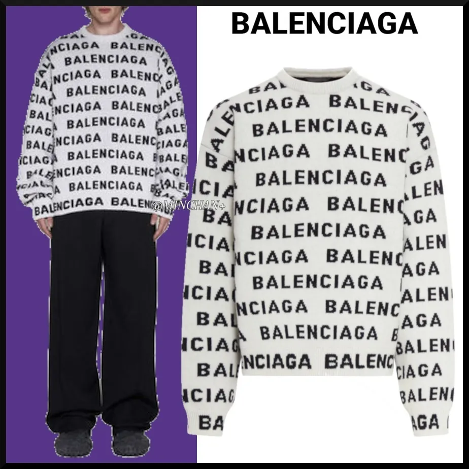 BALENCIAGA  |Monogram Wool Blended Fabrics Long Sleeves Oversized Logo