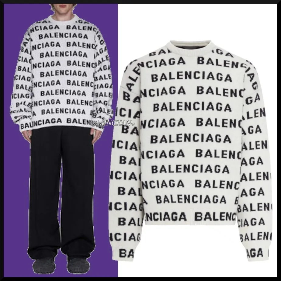 BALENCIAGA  |Monogram Wool Blended Fabrics Long Sleeves Oversized Logo