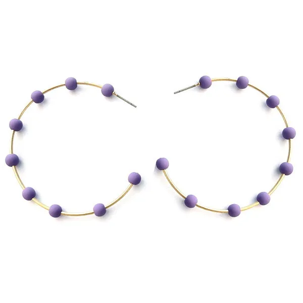 Bead Ball Emblellished Metal Hoop Earrings