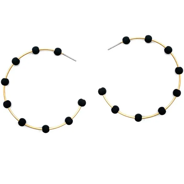 Bead Ball Emblellished Metal Hoop Earrings